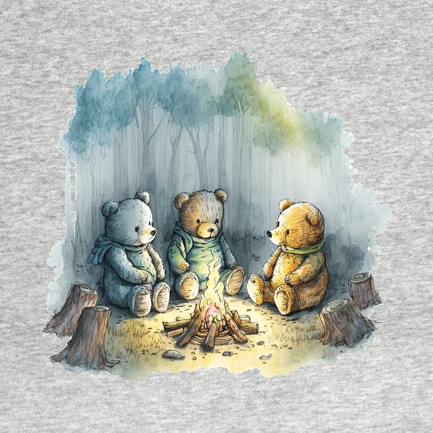 Teddy Bears Camping Watercolor by peachycrossing